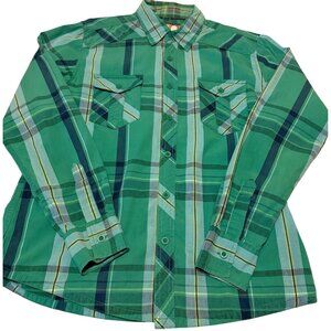 Op Green & Blue Plaid Long Sleeve Button-Down Men's Casual Cotton Shirt Size M